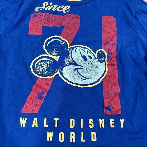 Walt Disney World Reversible Blue Yellow 1971 Mickey Graphic Tee Men’s Medium - Picture 3 of 6